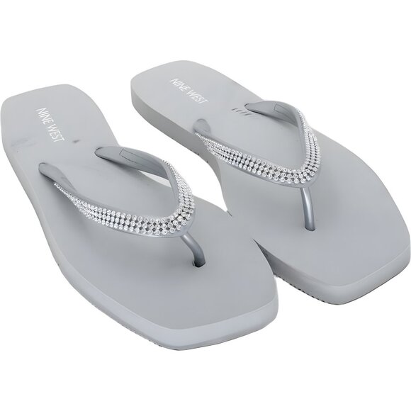 Nine West Crystal Thong Flip Flop White Sandals Slides Women's US 11 - Picture 1 of 6